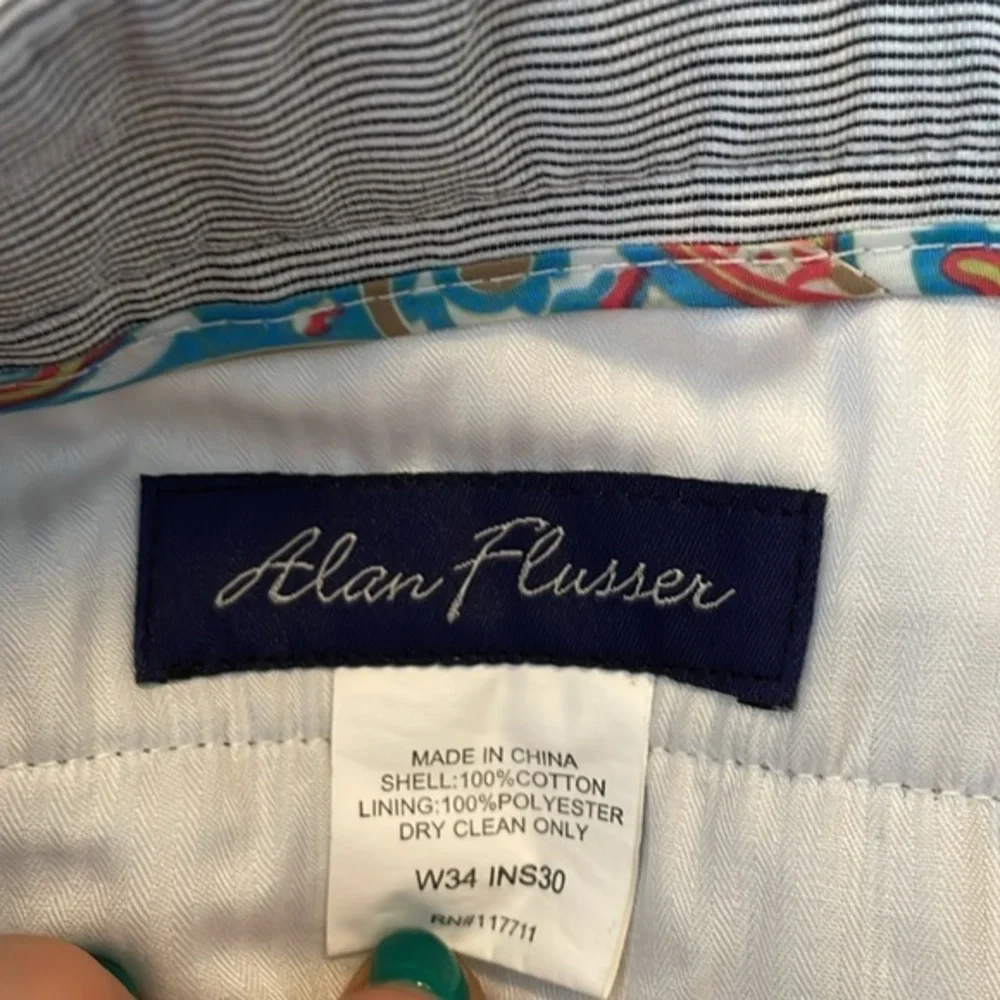 Alan Flusser Blue and White Striped Seersucker Pants 100%‎ Cotton Size 34/30
